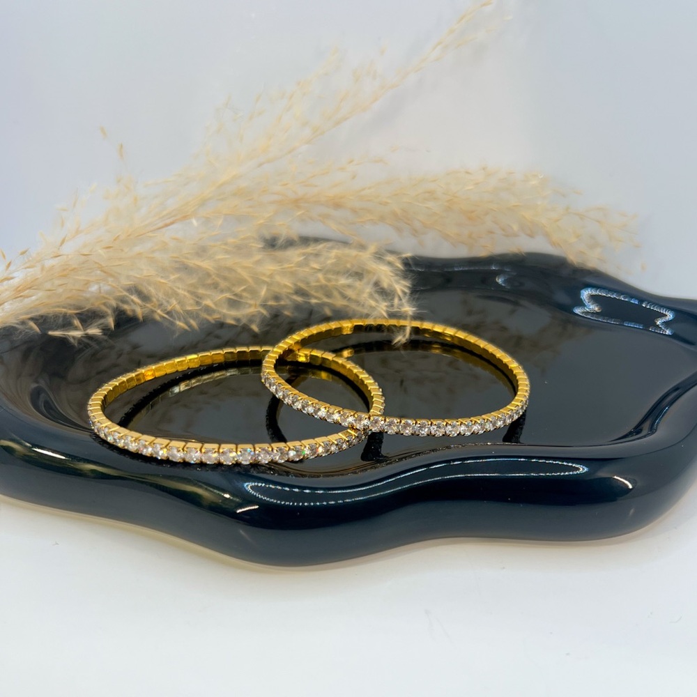 NEW 18K GOLD PLATED ELASTIC TENNIS BANGLE SET – WATERPROOF & HYPOALLERGENIC